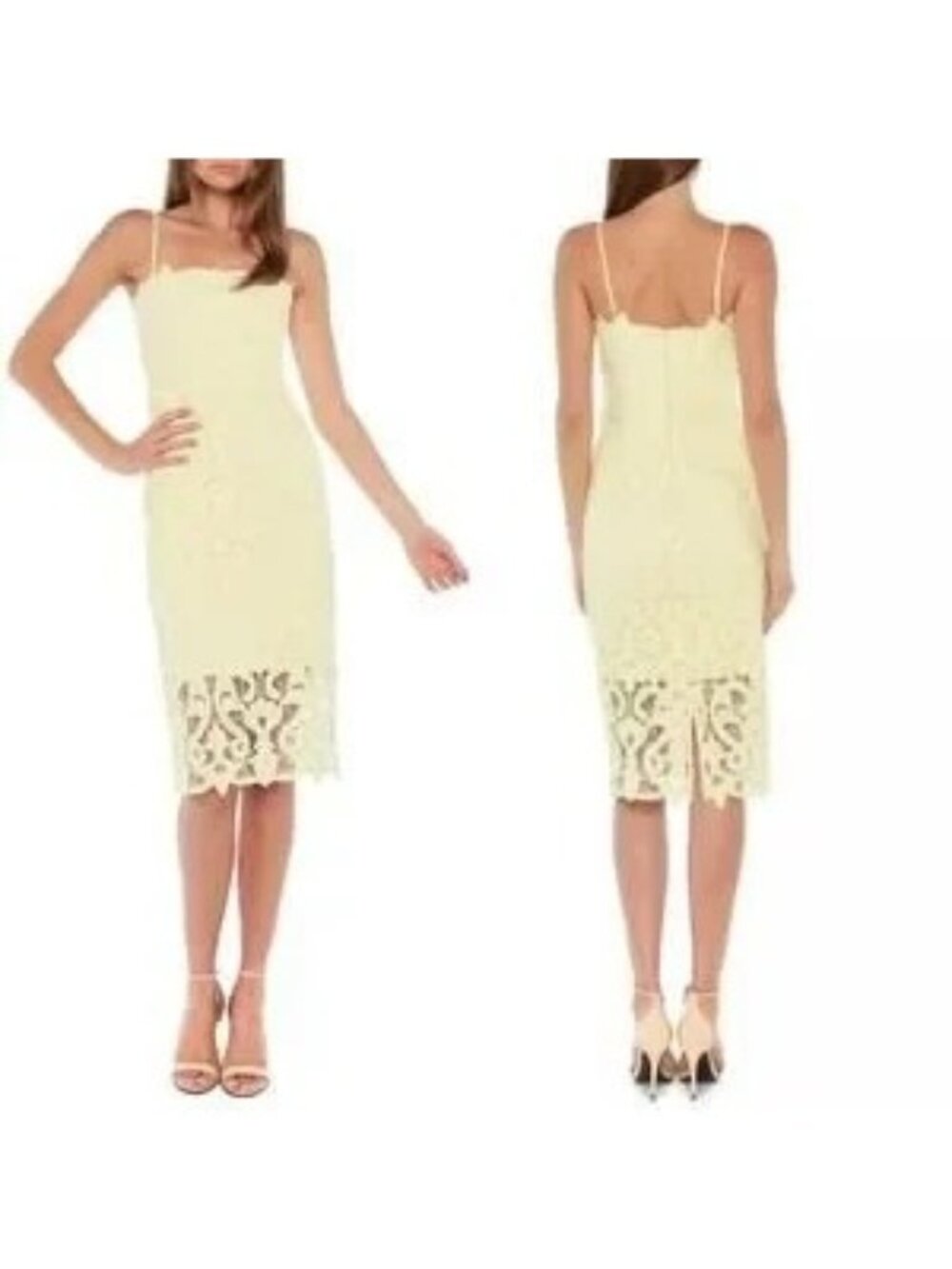 Bardot Lina Yellow Lace Sheath Midi Dress